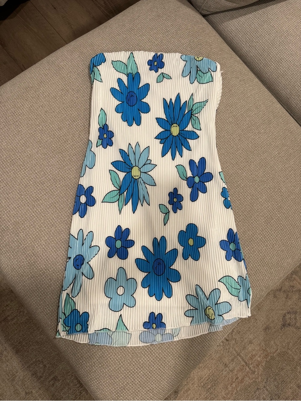 Princess Polly White Strapless Mini Dress with Blue Floral Print
